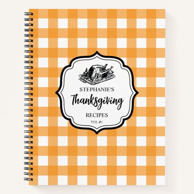 Herbst Orange Karierter Erntedank Rezept Notizbuch (Vorderseite)