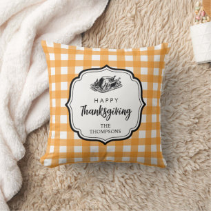 Herbst Orange Karierter Erntedank Türkei Kissen