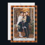 Herbst Orange Kariertes Foto glücklich Thanksgivin Feiertagskarte<br><div class="desc">Herbstliche Orange Buffalo Kariertes Foto Familienfest Erntedankfest Karte</div>