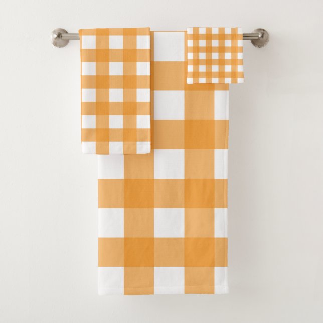 Herbst Orange Kariertes Muster Badhandtuch Set (Insitu)