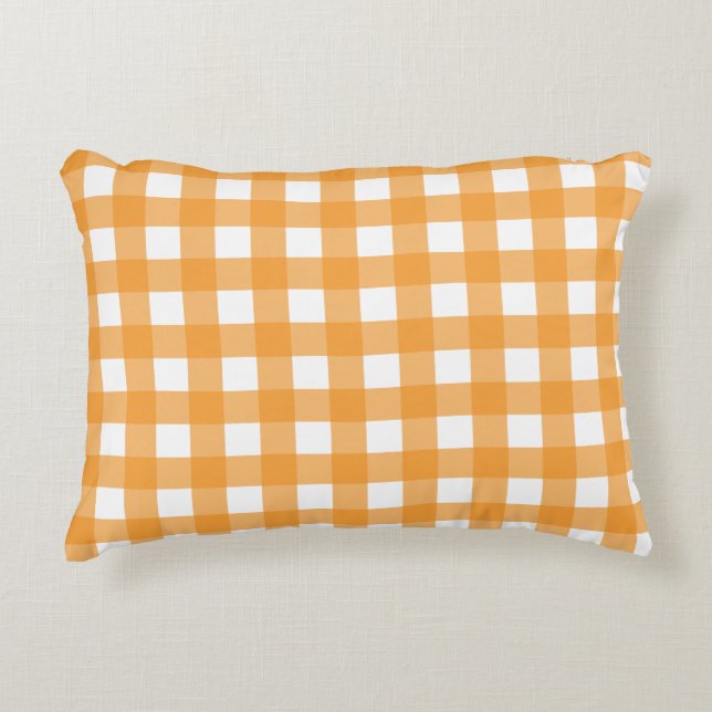 Herbst Orange Kariertes Muster Dekokissen (Vorderseite)