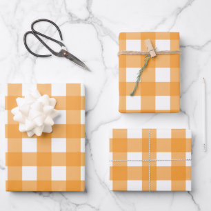 Herbst Orange Kariertes Muster Geschenkpapier Set