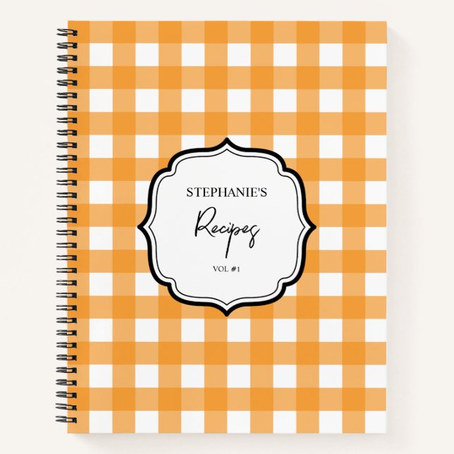 Herbst Orange Kariertes Muster Rezept Kochbuch Notizbuch (Vorderseite)