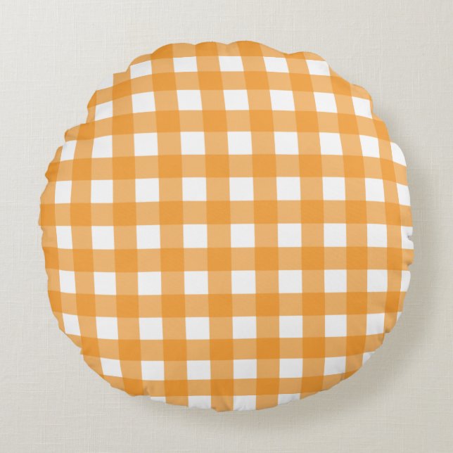 Herbst Orange Kariertes Muster Rundes Kissen (Vorderseite)