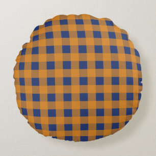 Herbst Orange Kariertes Muster Rundes Kissen
