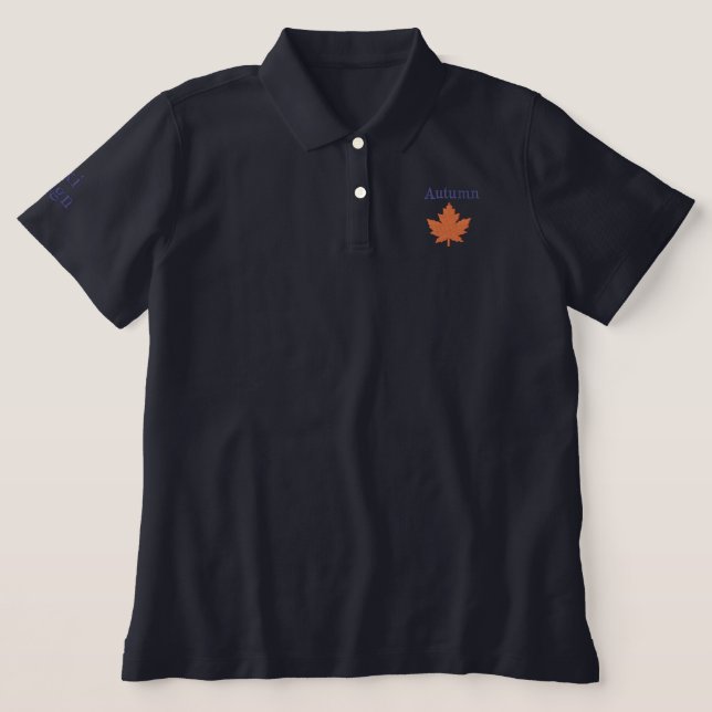 Herbst Orange Maple Leaf Navy Polo T - Shirt (Design Vorderseite)
