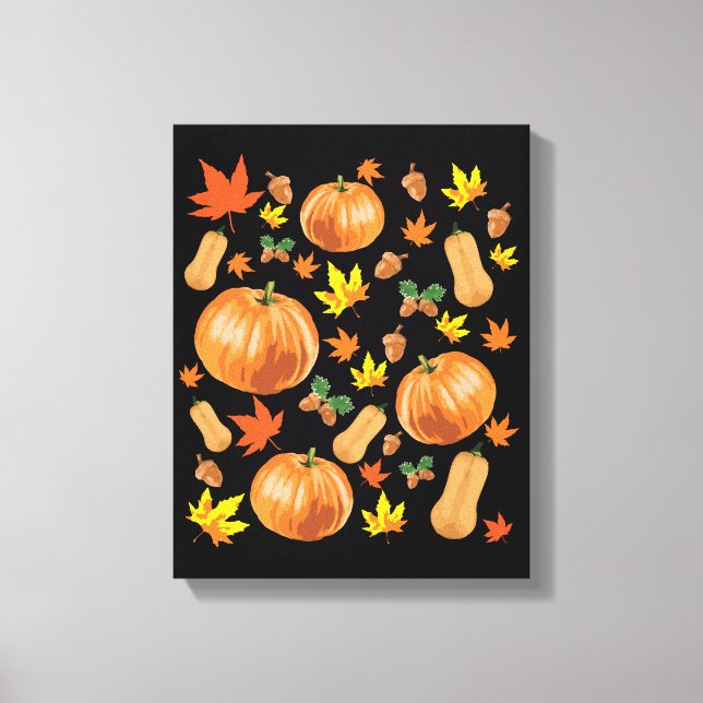 Herbst Orange Pumpkin Fall Pattern Leinwanddruck (Vorderseite)