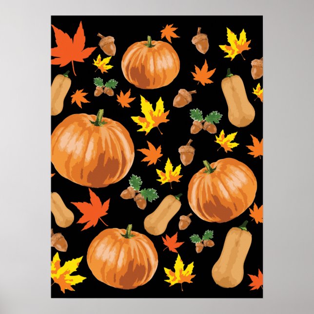 Herbst Orange Pumpkin Fall Pattern Poster (Vorne)