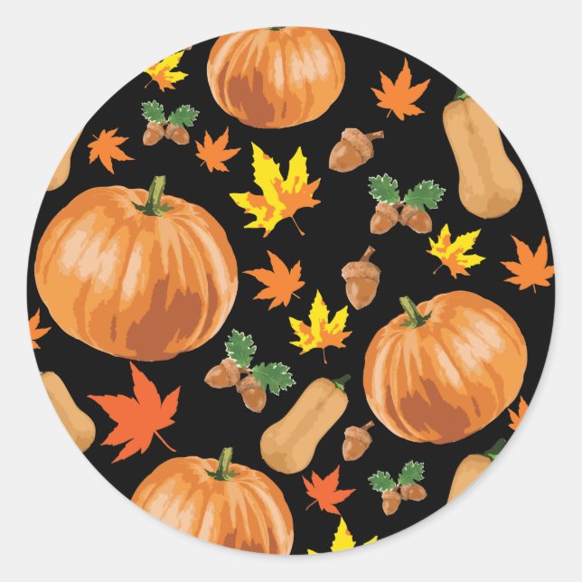 Herbst Orange Pumpkin Fall Pattern Runder Aufkleber (Vorderseite)