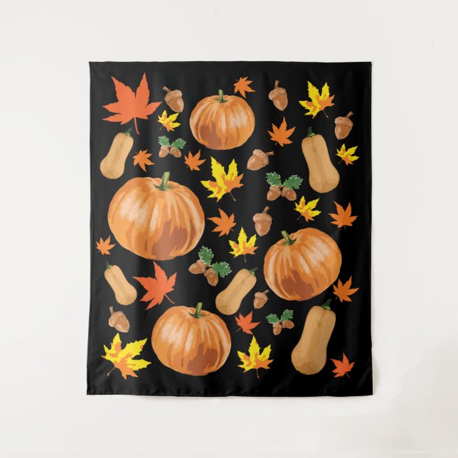 Herbst Orange Pumpkin Fall Pattern Wandteppich (Vorderseite)