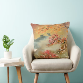 Herbst Orange und Rote Bäume und Ferngebirge Kissen