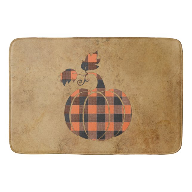 Herbst Orange und Schwarz Karierter Herbstpumpen Badematte (Vorderseite)