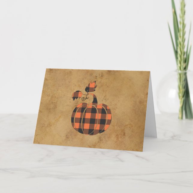 Herbst Orange und Schwarz Karierter Herbstpumpen Karte (Vorderseite)