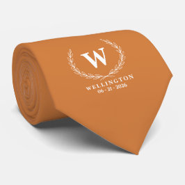 Herbst Orange Weiße Lorbeer-Monogramm-Hochzeitsnam Krawatte