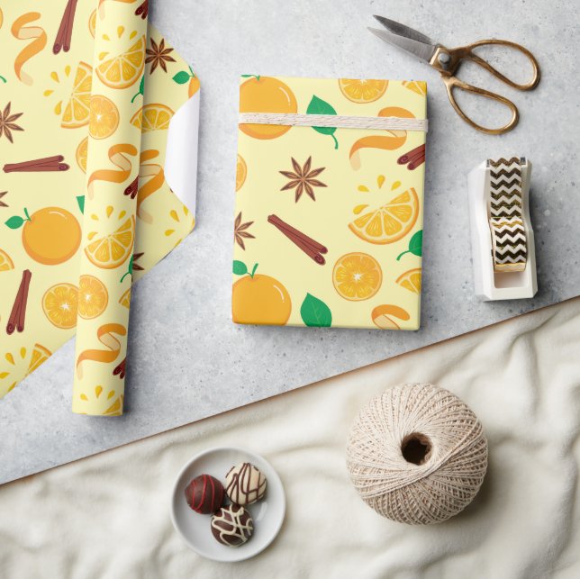 Herbst Orangen, Zimt, Fall Star Anise nahtlos Geschenkpapier (Kunsthandwerk)