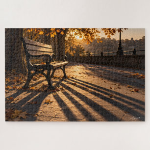 Herbst-Parkbank-Schatten-Fotografie