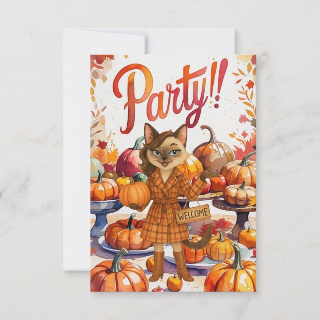 Herbst-Party Einladung-Karte - Gemütliche Herbst-A Einladung (Vorderseite)