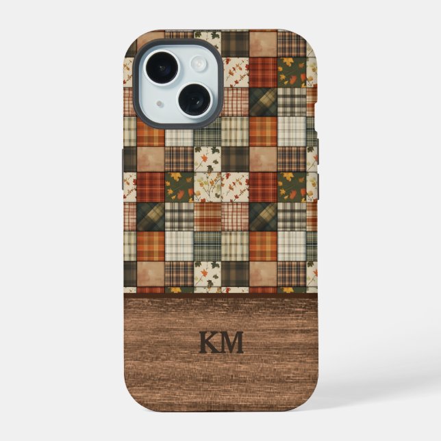 Herbst-Patchwork-Quilt-Handyhülle | Personalisiert iPhone 15 Hülle (Rückseite)