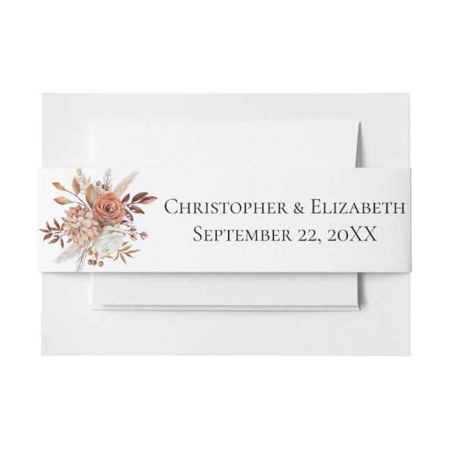 Herbst Peach Brown White Floral Hochzeit Einladungsbanderole (Vorderseite Beispiel)