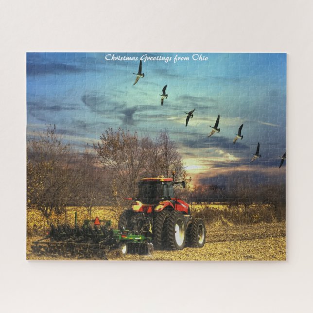 Herbst-Pflug-Traktor Ohio.Weihnachtsgrüße (Horizontal)
