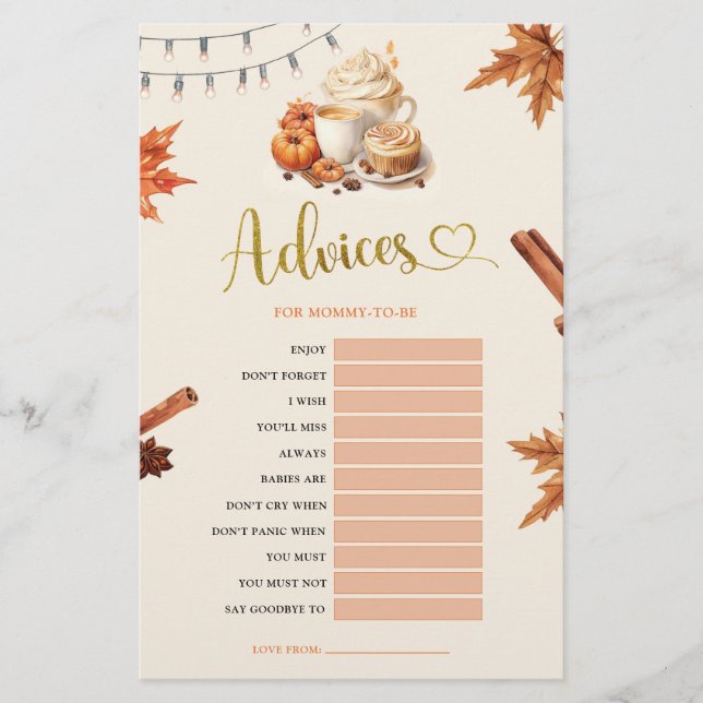Herbst Pumpkin Advices für Mama-to-be-Spiele (Vorderseite)