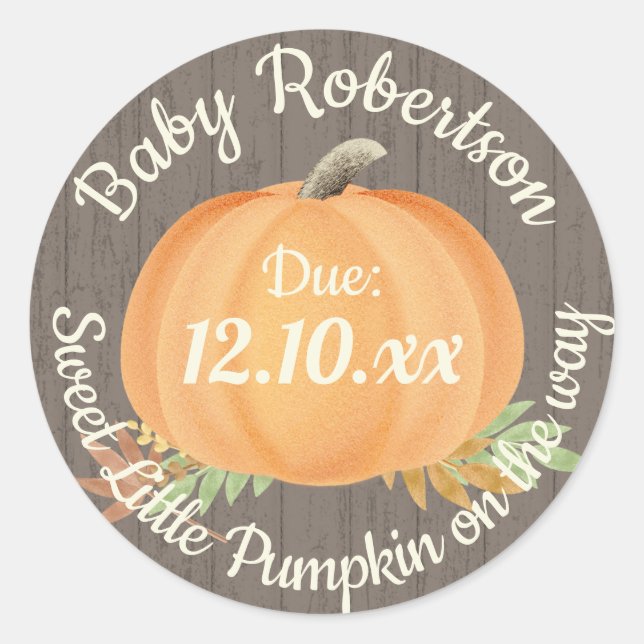 Herbst Pumpkin Baby Dusche Rustikale Runder Aufkleber (Vorderseite)