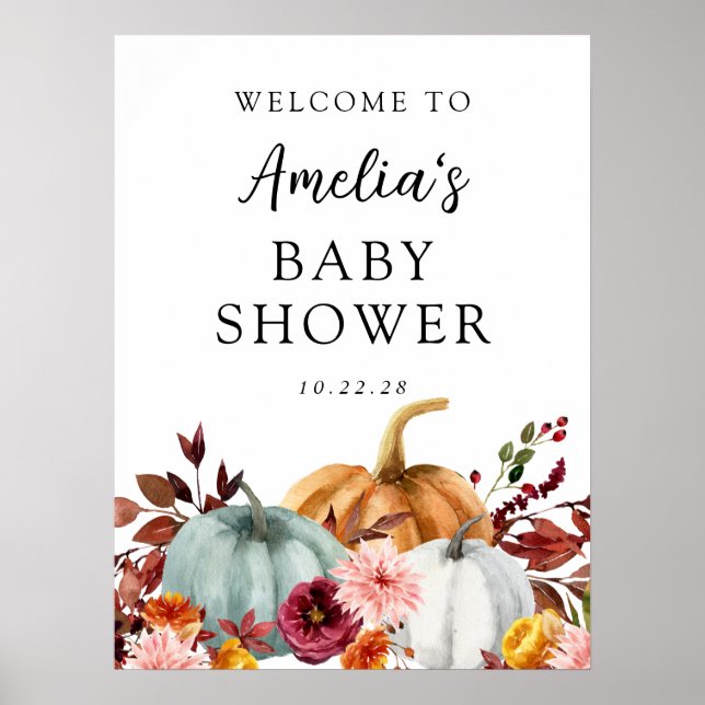 Herbst Pumpkin Baby Dusche Willkommenspappe Poster (Vorne)