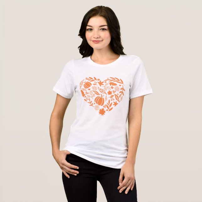 Herbst Pumpkin Blätter Herz Tri-Blend Shirt (Vorderseite voll)