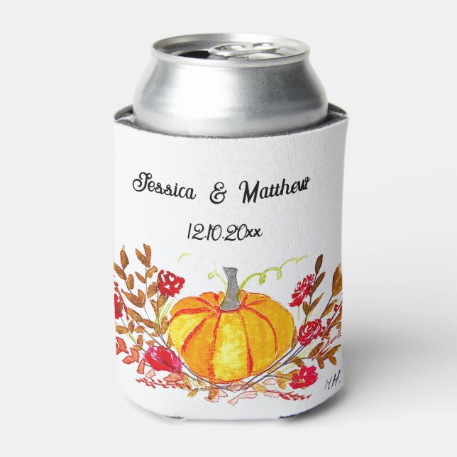 Herbst Pumpkin Blätter Wasserfarbenhochzeit Dosenkühler (Kanne Vorderseite)