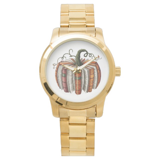Herbst Pumpkin Book Lover Booktoween Halloween Armbanduhr (Vorderseite)