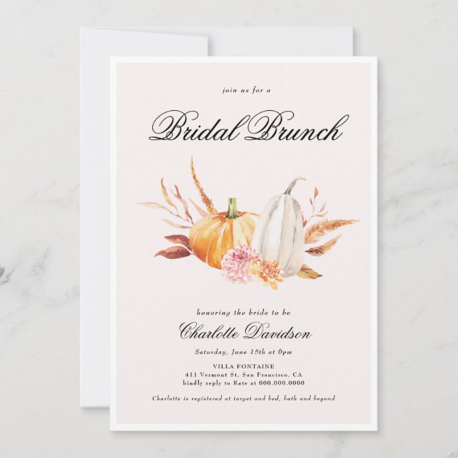 Herbst Pumpkin Elegant Feminine Bridal Brunch Einladung (Vorderseite)