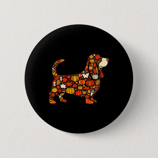 Herbst Pumpkin Fall Bysset Hound Erntedank Wome Button (Vorderseite)