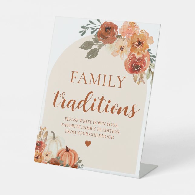 Herbst Pumpkin Family Traditionen Kinderduschsigna Sockelschild (Vorderseite)