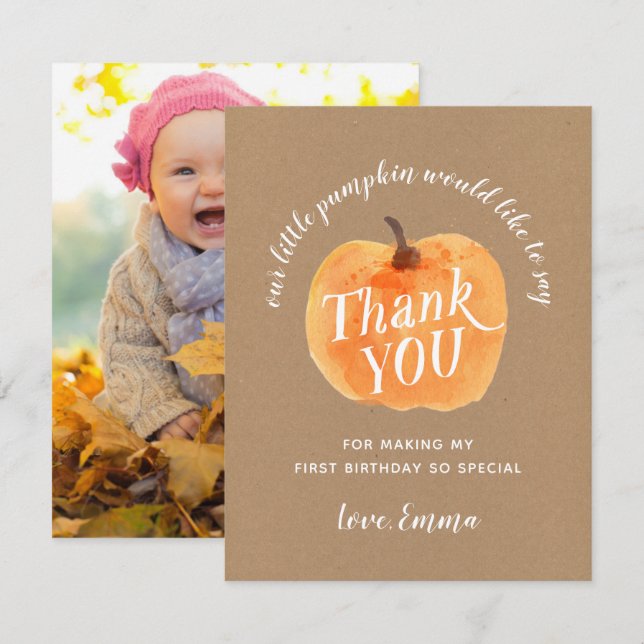 Herbst Pumpkin Herbst Danke mit Foto auf der Rücks Einladung (Vorne/Hinten)