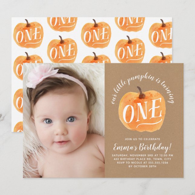 Herbst Pumpkin Herbst Erster Geburtstag Einladung (Vorne/Hinten)