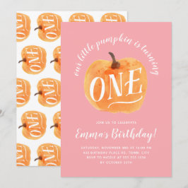Herbst Pumpkin Herbst Erster Geburtstag Pink Einladung