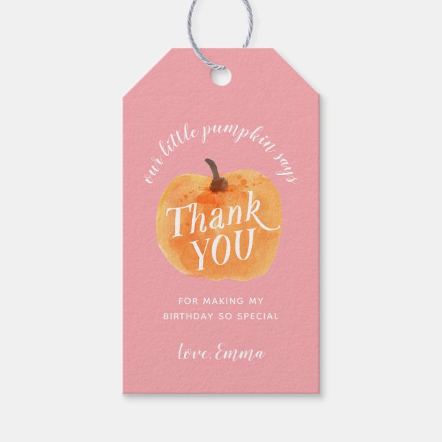 Herbst Pumpkin Herbst Rustikal Danke Pink Geschenkanhänger (Vorderseite)