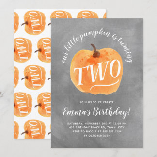 Herbst Pumpkin Herbst Zweite Geburtstag Chalk Text Einladung