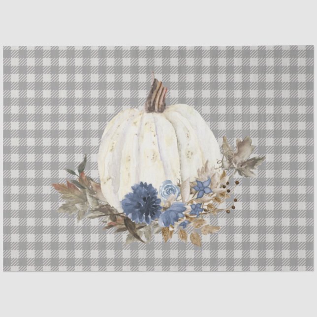 Herbst Pumpkin Navy Blue Floral Buffalo Kariert Seidenpapier (Vorderseite)
