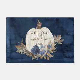Herbst Pumpkin Navy Willkommen Mat Familienname Fußmatte