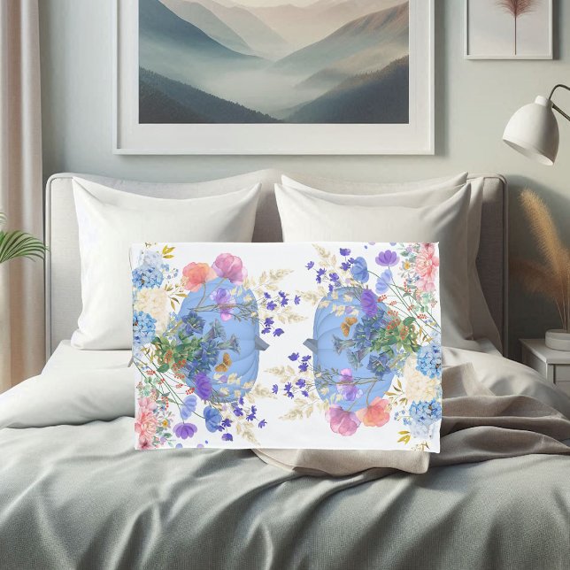 Herbst Pumpkin Pastel Blau Botanische Flora Kissenbezug (Autumn Fall Pumpkin Pastel Blue Botanical Floral Pillow Case)