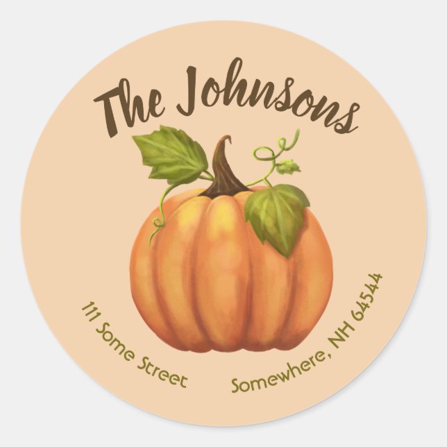 Herbst Pumpkin Round Rücksendeadressen-Aufklebers  Runder Aufkleber (Vorderseite)