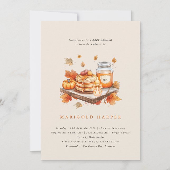 Herbst Pumpkin und Pancakes Baby Brunch Einladung (Vorderseite)