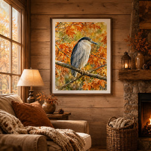 Herbst-Reiher-Aquarell-Waldszene  Poster
