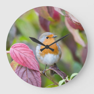 Herbst-Robin-Uhr mit Rot-Blätter im Fall Große Wanduhr