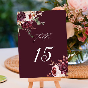 Herbst Romance Burgundy Floral Wedding Tischnummer