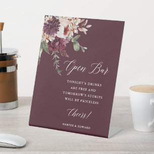 Herbst Romance Floral Wedding Open Bar Sockelschild