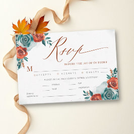 Herbst Romantische Fette Teal Orange Mahlzeit Hoch RSVP Karte