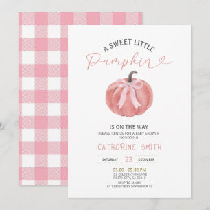 Herbst-Rosa-Schleife-Kürbis-Baby-Party Einladung