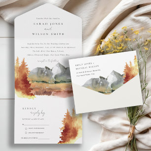 Herbst-Rost-Orange-Bergbäume-Laub-Hochzeit  All In One Einladung